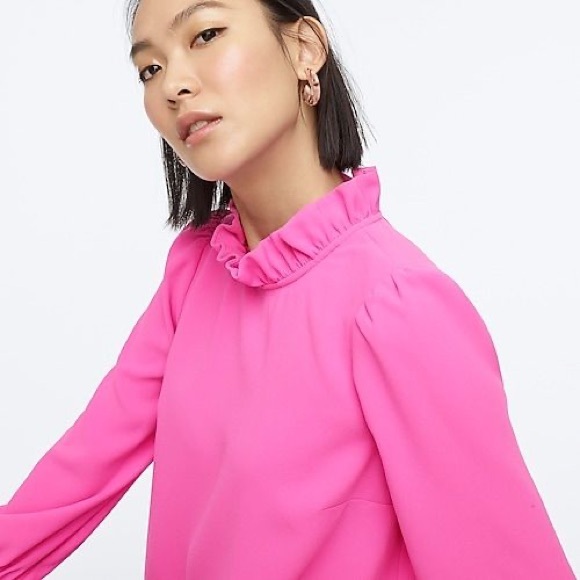 JCrew Long Sleeve Ruffle Neck Top in 365 Crepe - Picture 4 of 8